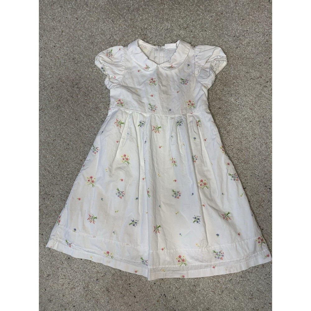 Vintage Gymboree Girl White Short Sleeve Floral Embordery 2000 Dress 6 Years